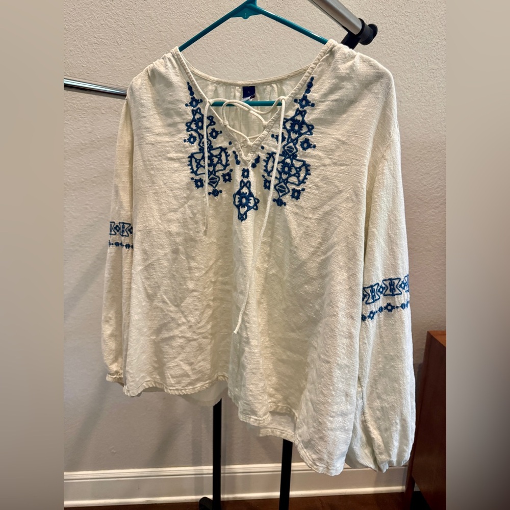 Embroidered Cream and Blue Women's Top